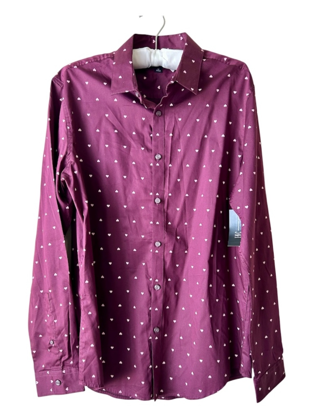 INC Long Sleeve Button Down Maroon Light Pink Hearts NEW NWT Medium